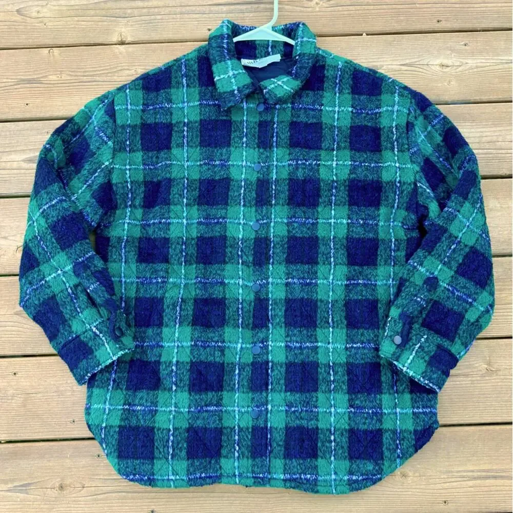 Steve Madden size L The Belle Plaid Lined Shacket Jacket - pine green - Picture 8 of 13